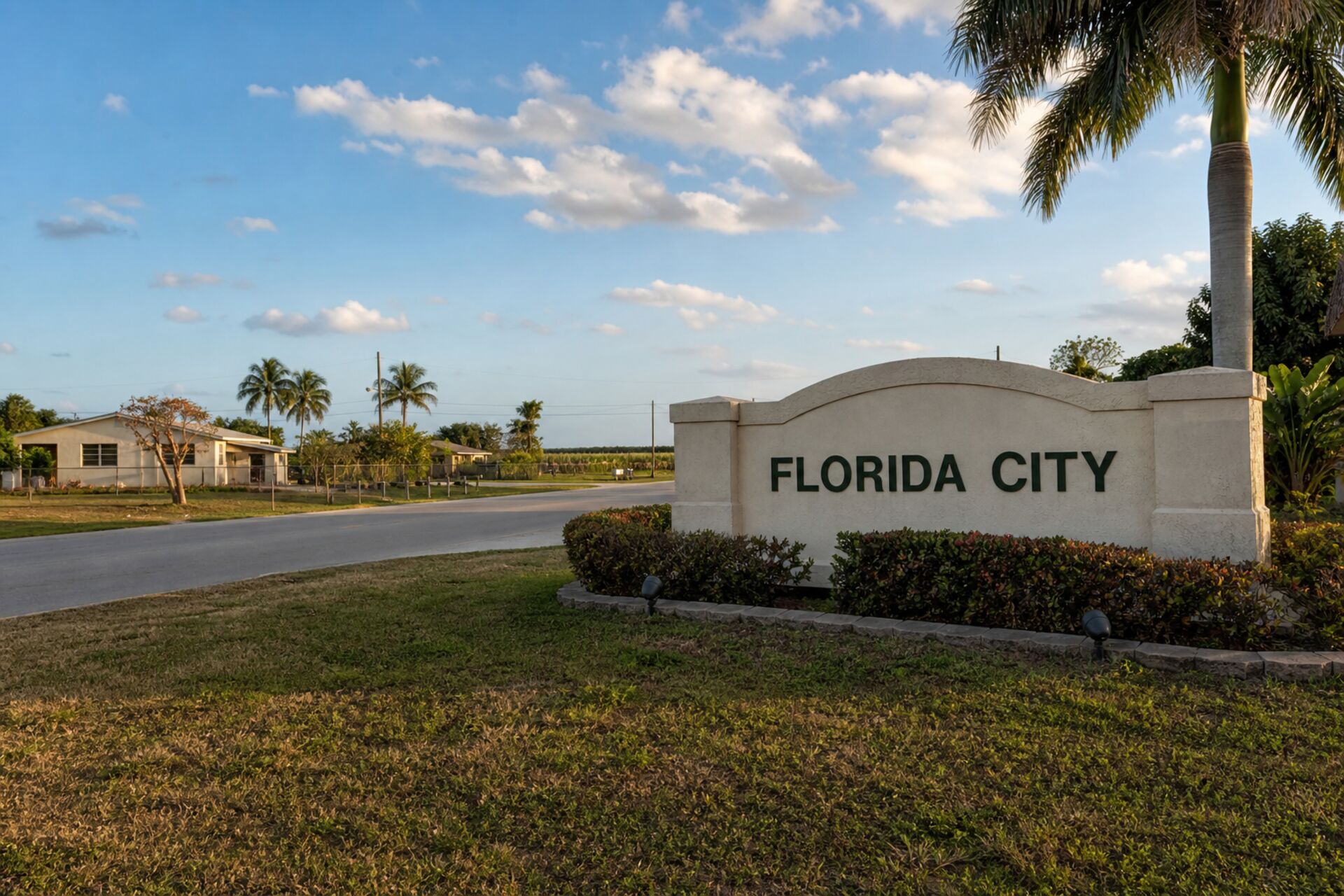 Welcome sign at the entrance to Florida City, Florida