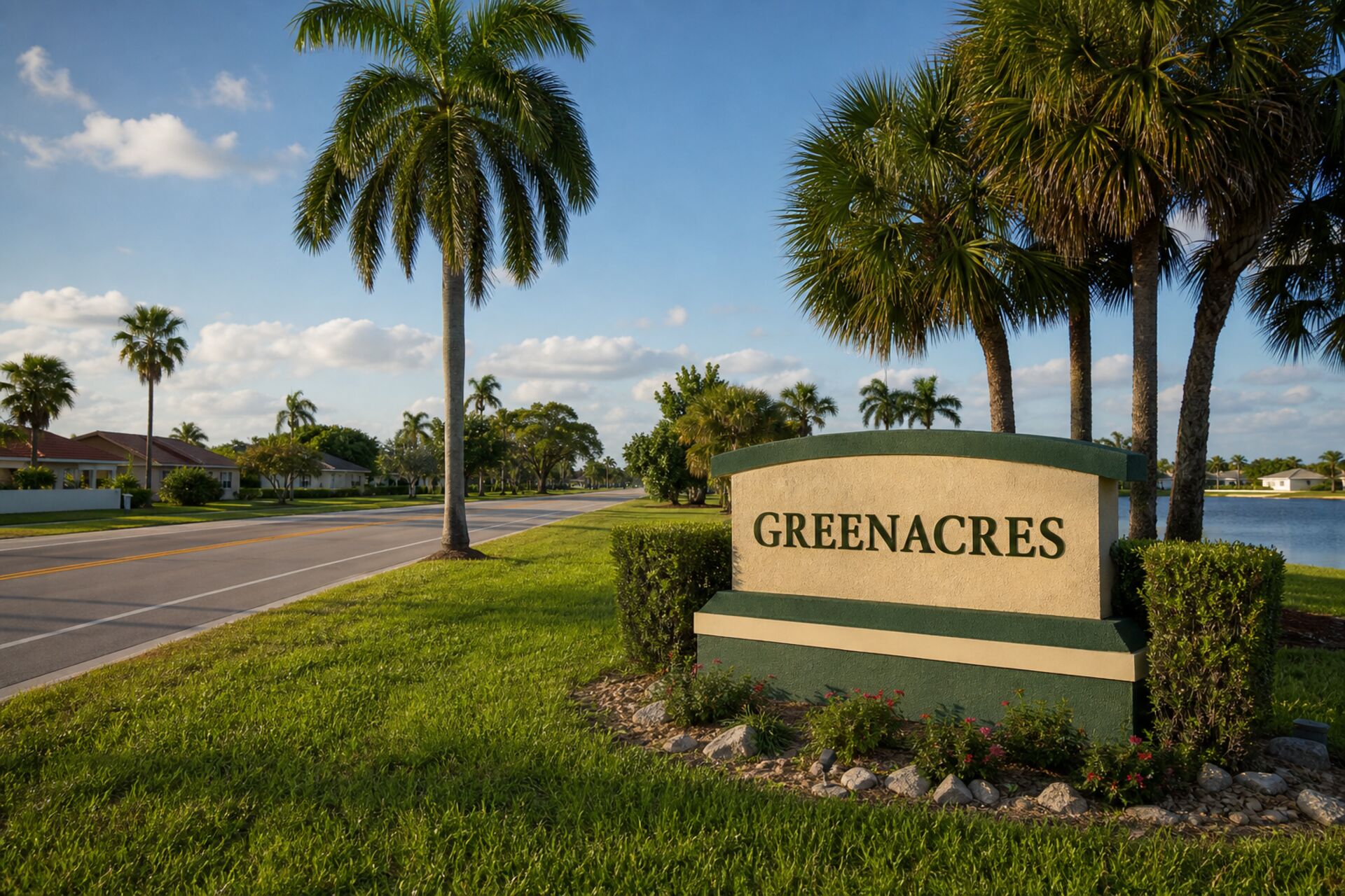 Welcome sign at the entrance to Greenacres, Florida