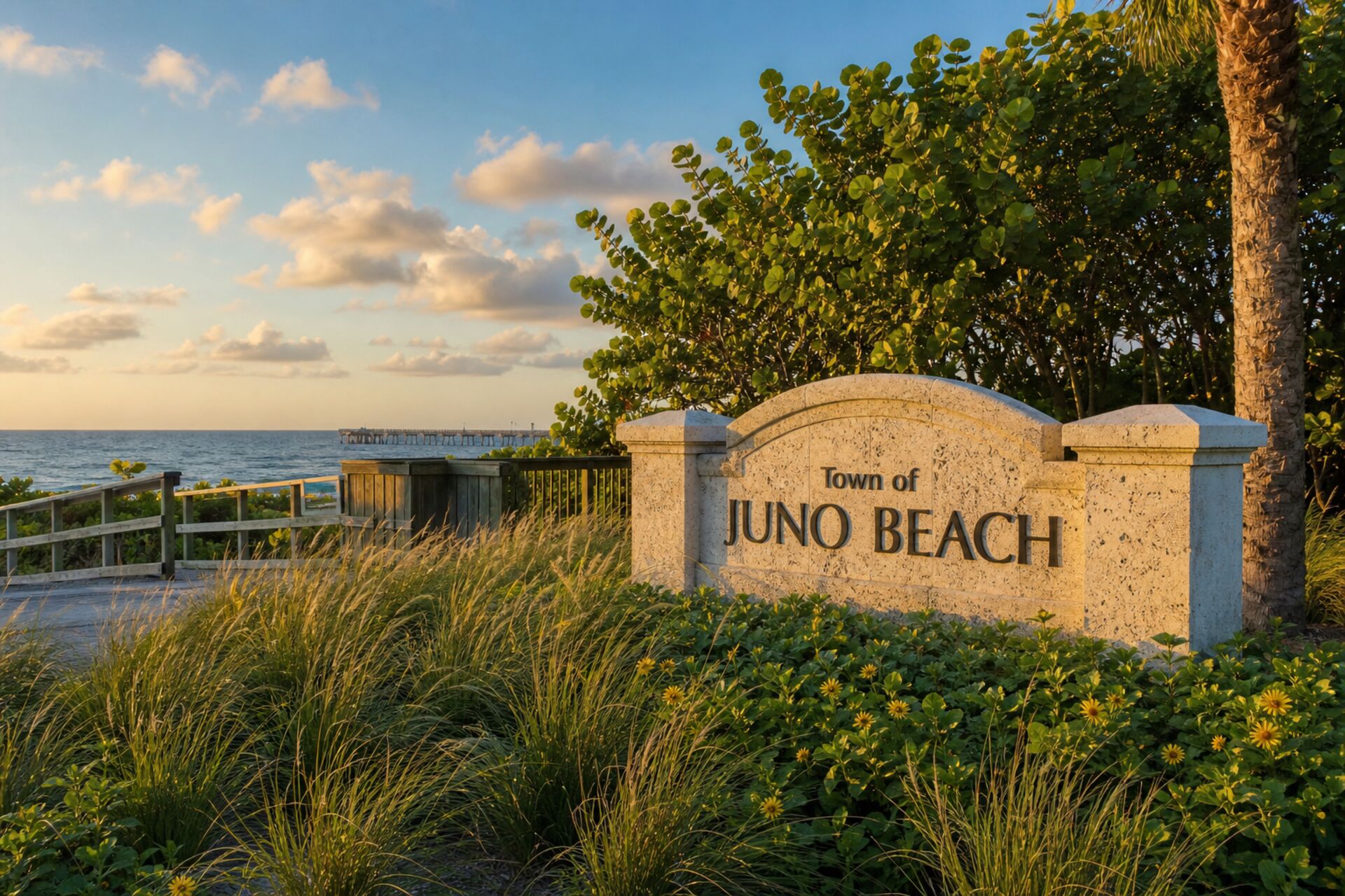 Welcome sign at the entrance to Juno Beach, Florida