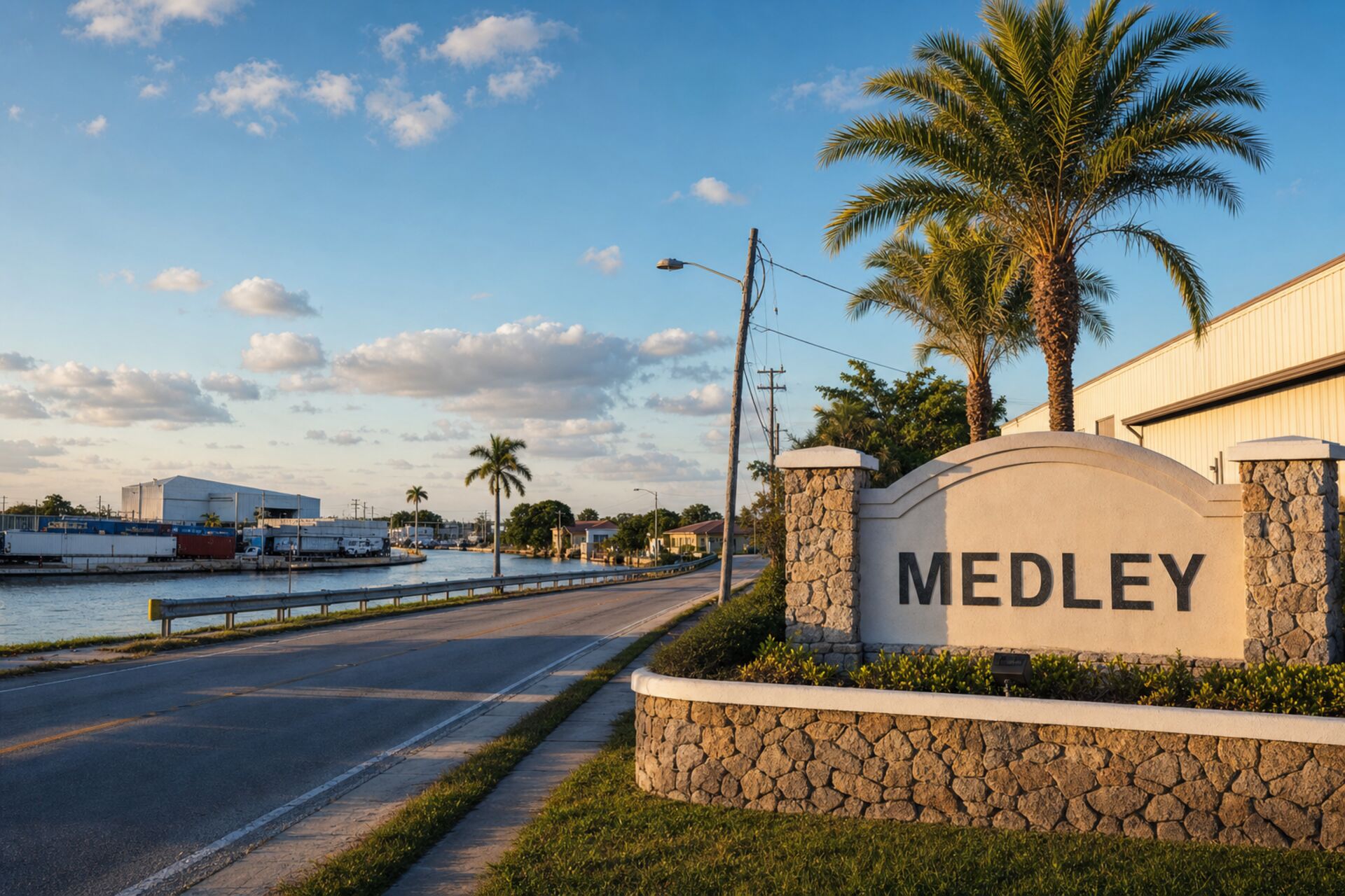 Welcome sign at the entrance to Medley, Florida