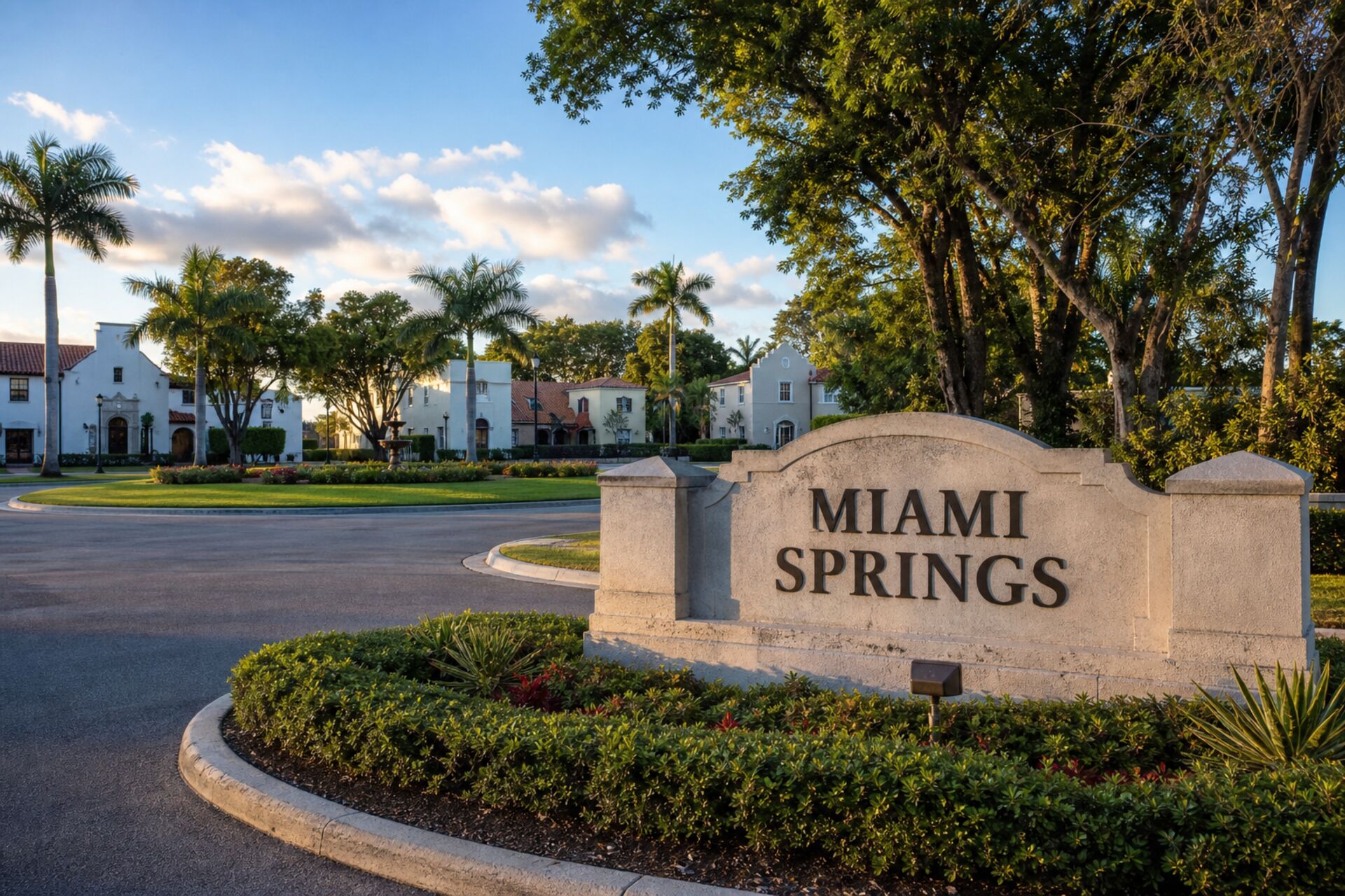 Welcome sign at the entrance to Miami Springs, Florida