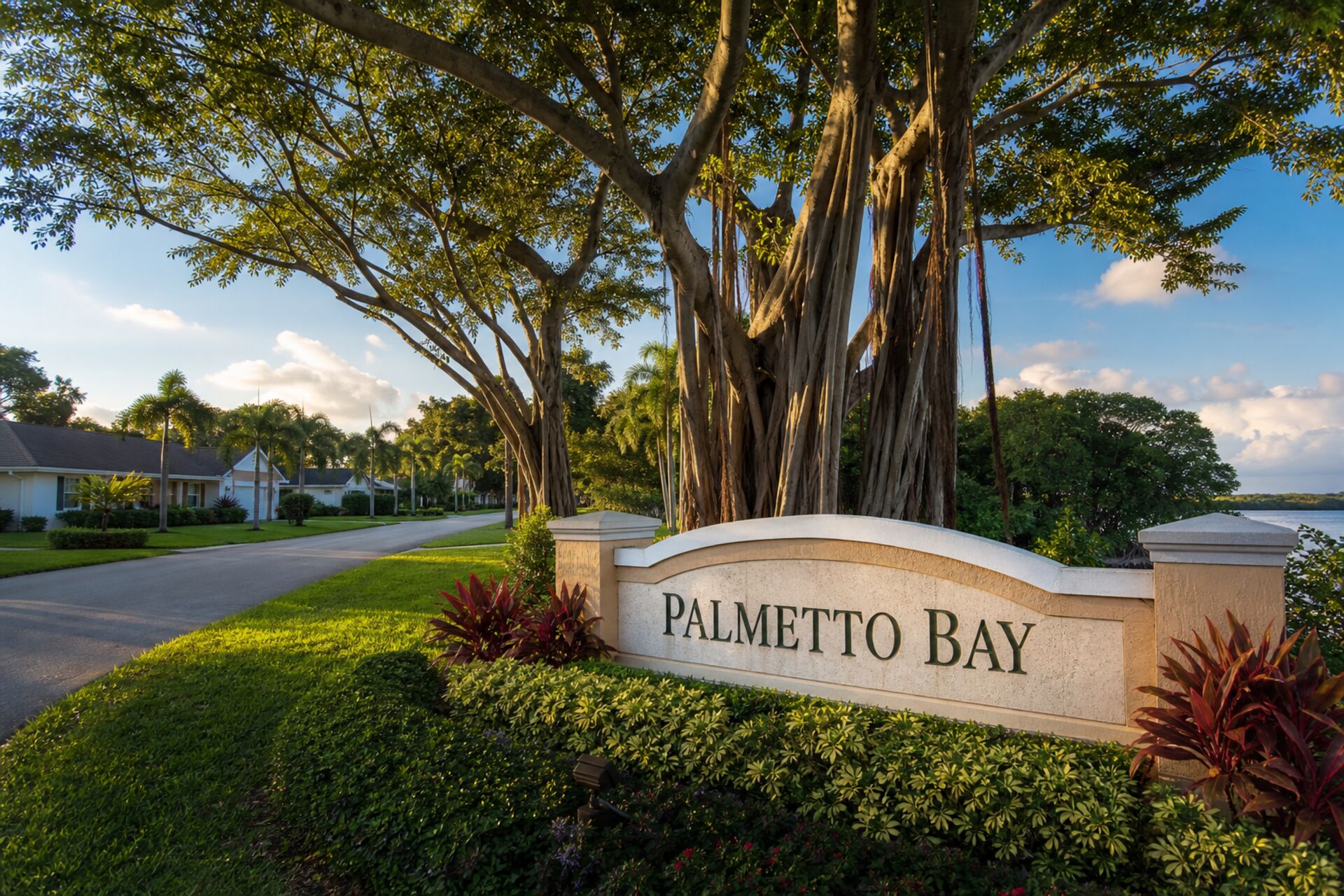 Welcome sign at the entrance to Palmetto Bay, Florida