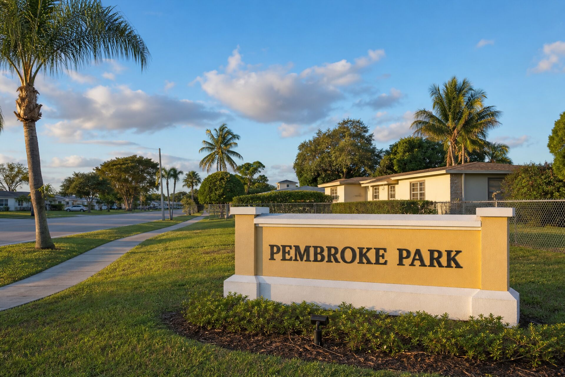 Welcome sign at the entrance to Pembroke Park, Florida