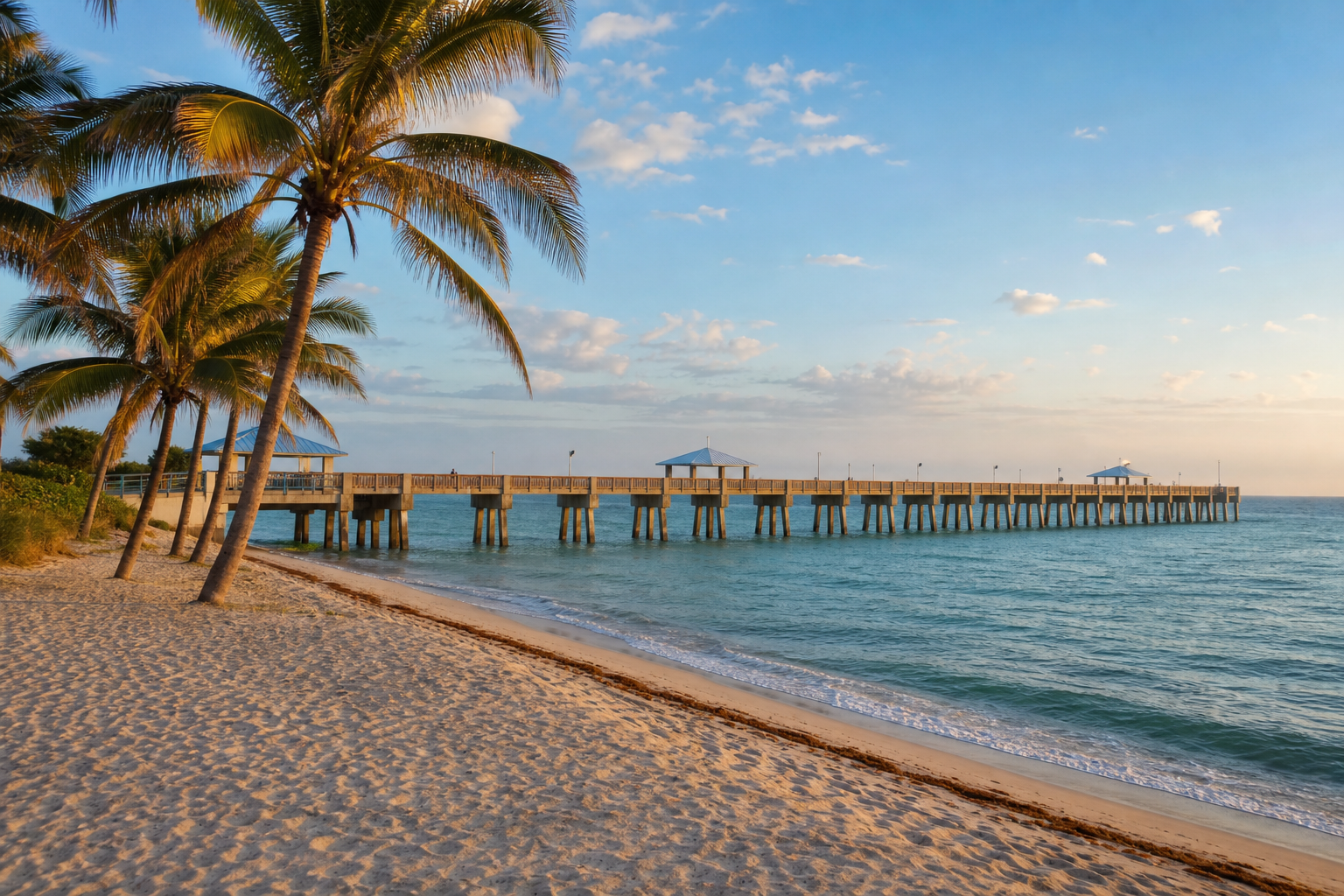 Pompano Beach fishing pier stretching into the Atlantic Ocean in Florida