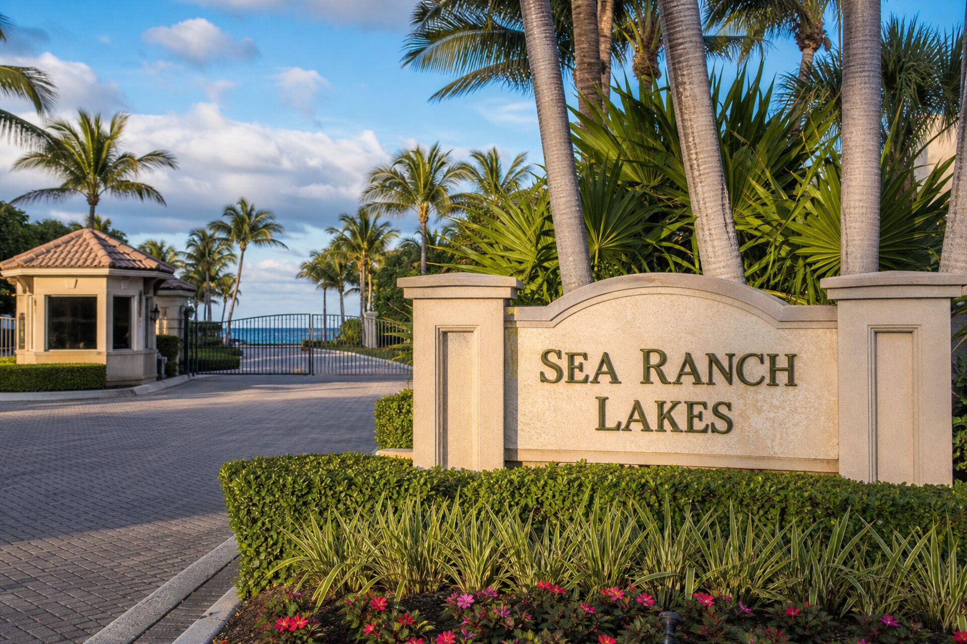 Welcome sign at the entrance to Sea Ranch Lakes, Florida