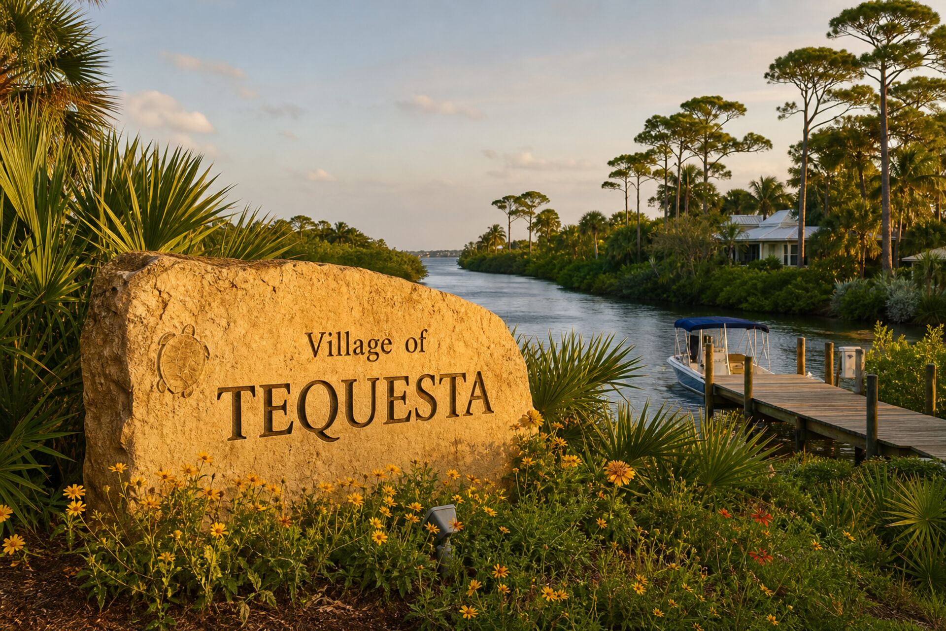 Welcome sign at the entrance to Tequesta, Florida
